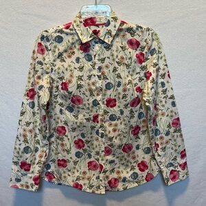 Talbots Blouse Top Women’s 2P Floral Button Up Roll Tab Multicolored Cottagecore